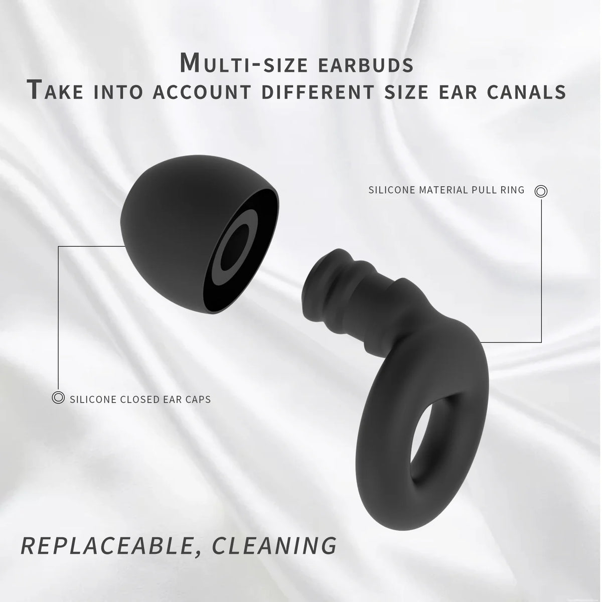 Silicone Earplugs 4 Pairs - Reusable Hypoallergenic Ear Plugs for Swimming & Sleep Noise Reduction (XS S M L)