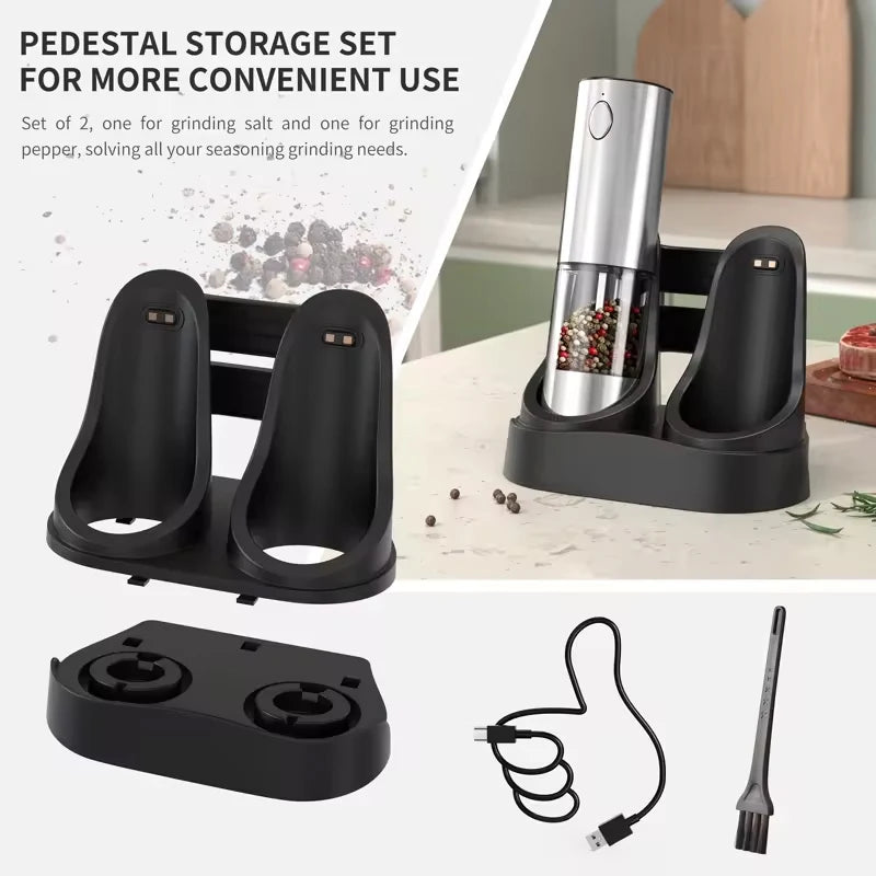 Electric Salt & Pepper Grinder Set 2-Pack — USB Rechargeable 190ml (6.4 fl oz) Ceramic Spice Mills, Adjustable Coarseness