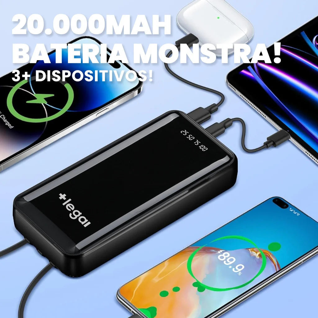 20000mAh Portable Power Bank with LED Flashlight & Digital Display Fast Charging (USB-C / Micro USB)