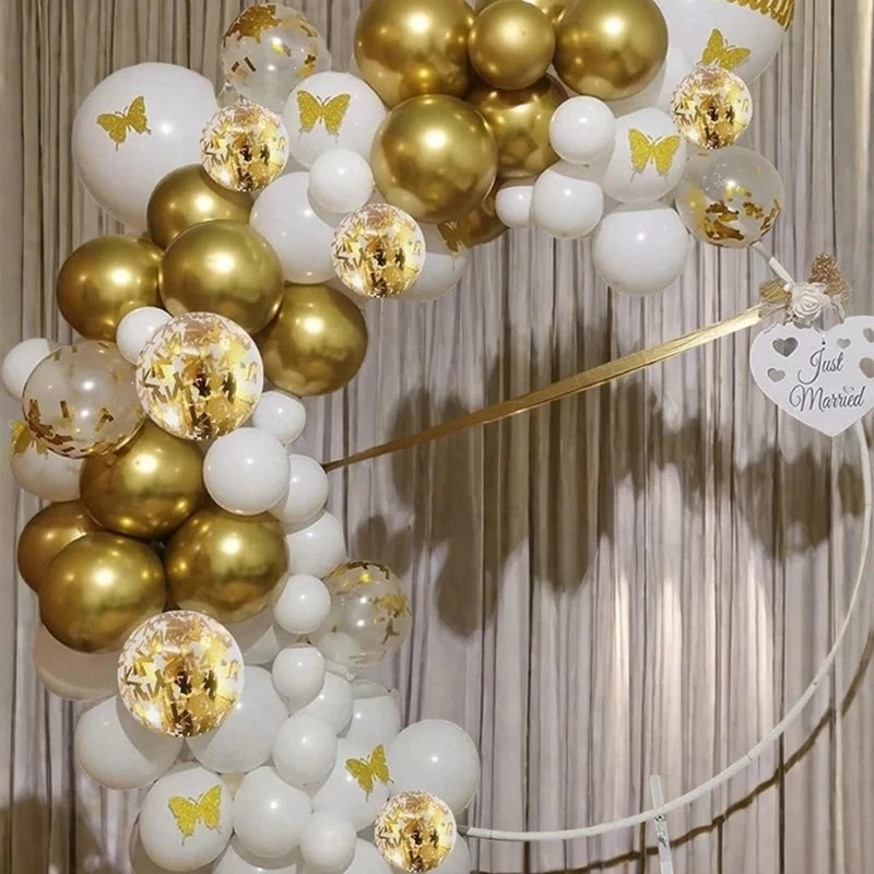 30-Pack 12-Inch (30 cm) Pearl White & Gold Confetti Balloons, Party Decorations for Birthday, Wedding & Anniversary