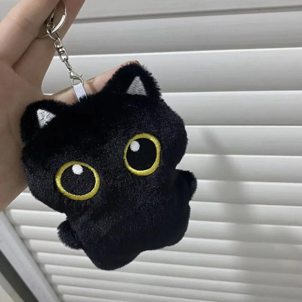 Black Cat Plush Toy 4 in (10 cm) Mini Soft Stuffed Animal Pendant Keychain Cushion Gift for Kids Girls