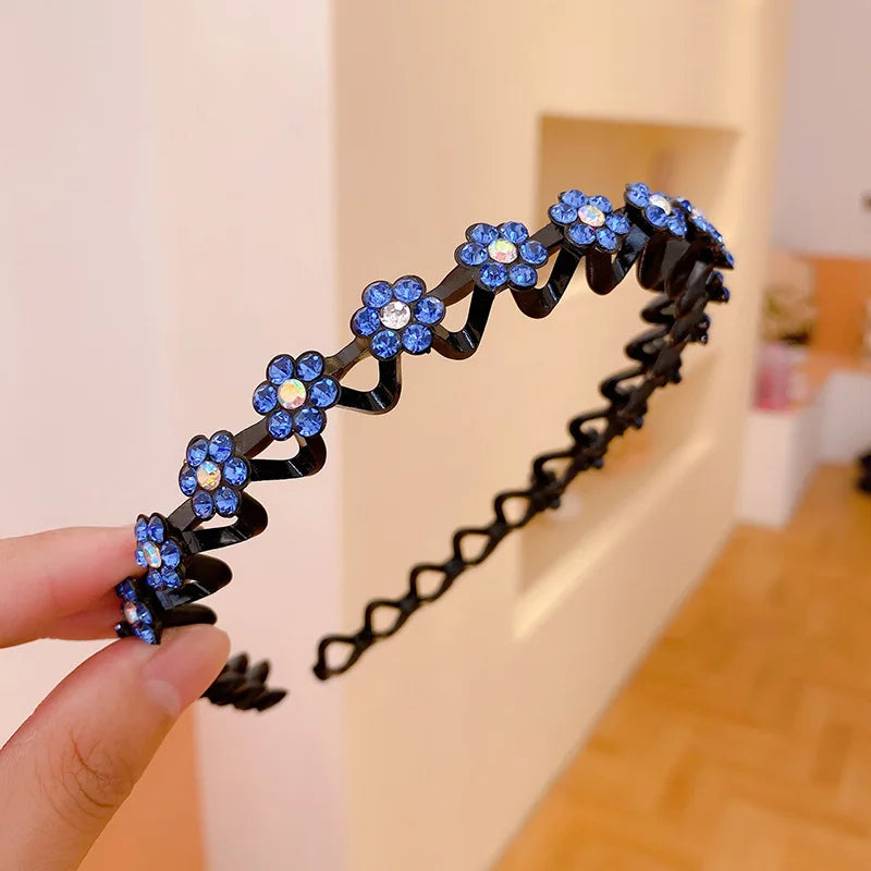 Pearl Rhinestone Non-Slip Elastic Flower Headband for Girls & Women