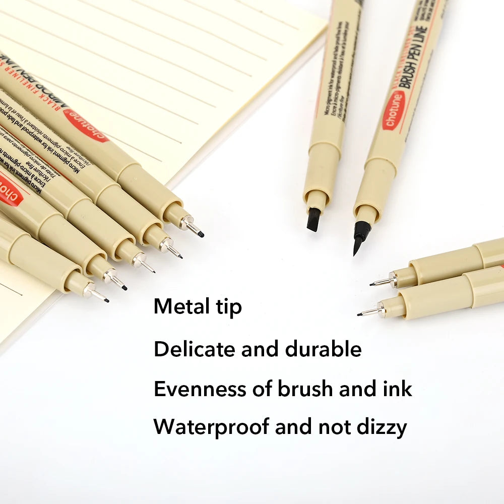 12-Pack Pigment Liner Ink Pens — Needle & Hook Tip Fineliners for Manga Drawing, Sketching & Illustration