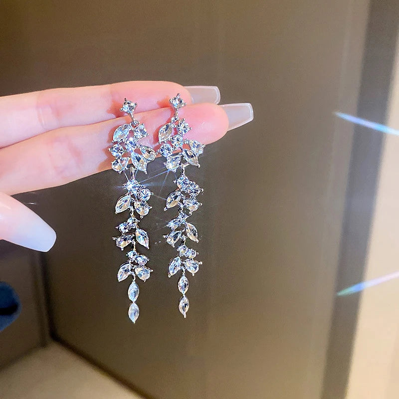 Cubic Zirconia Geometric Drop Tassel Earrings for Women Vintage Party Dangle Earrings