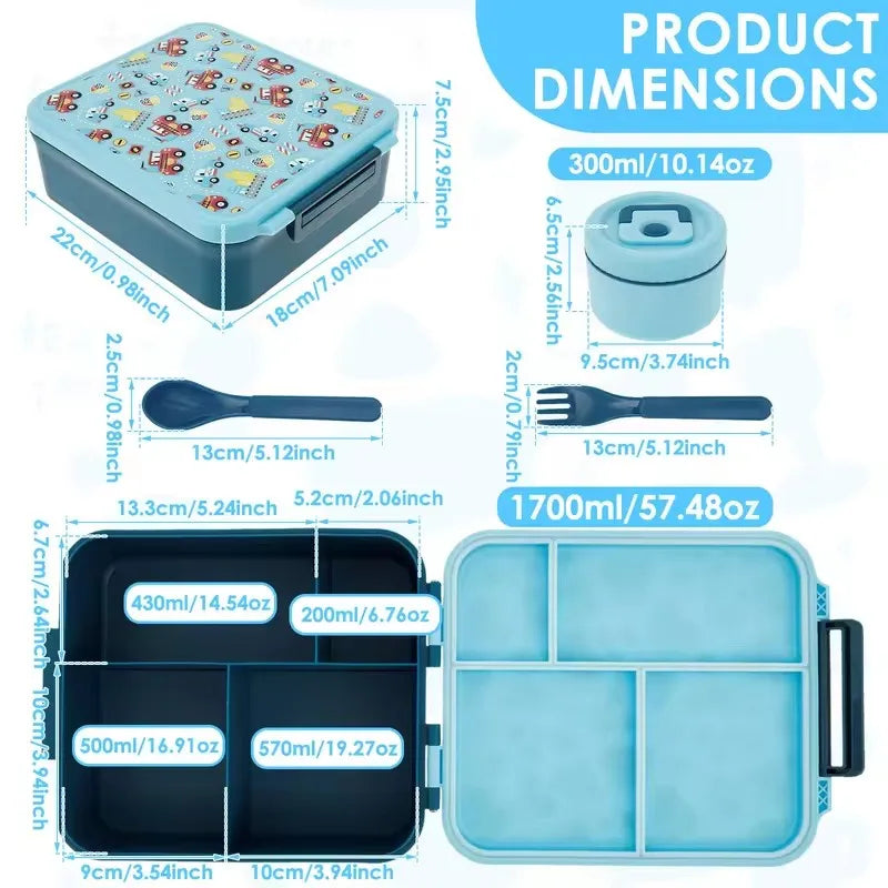 1700ml (57oz) Leakproof Bento Box with 300ml (10oz) Stainless Steel Soup Jar Microwave Safe Lunch Box for Office & School