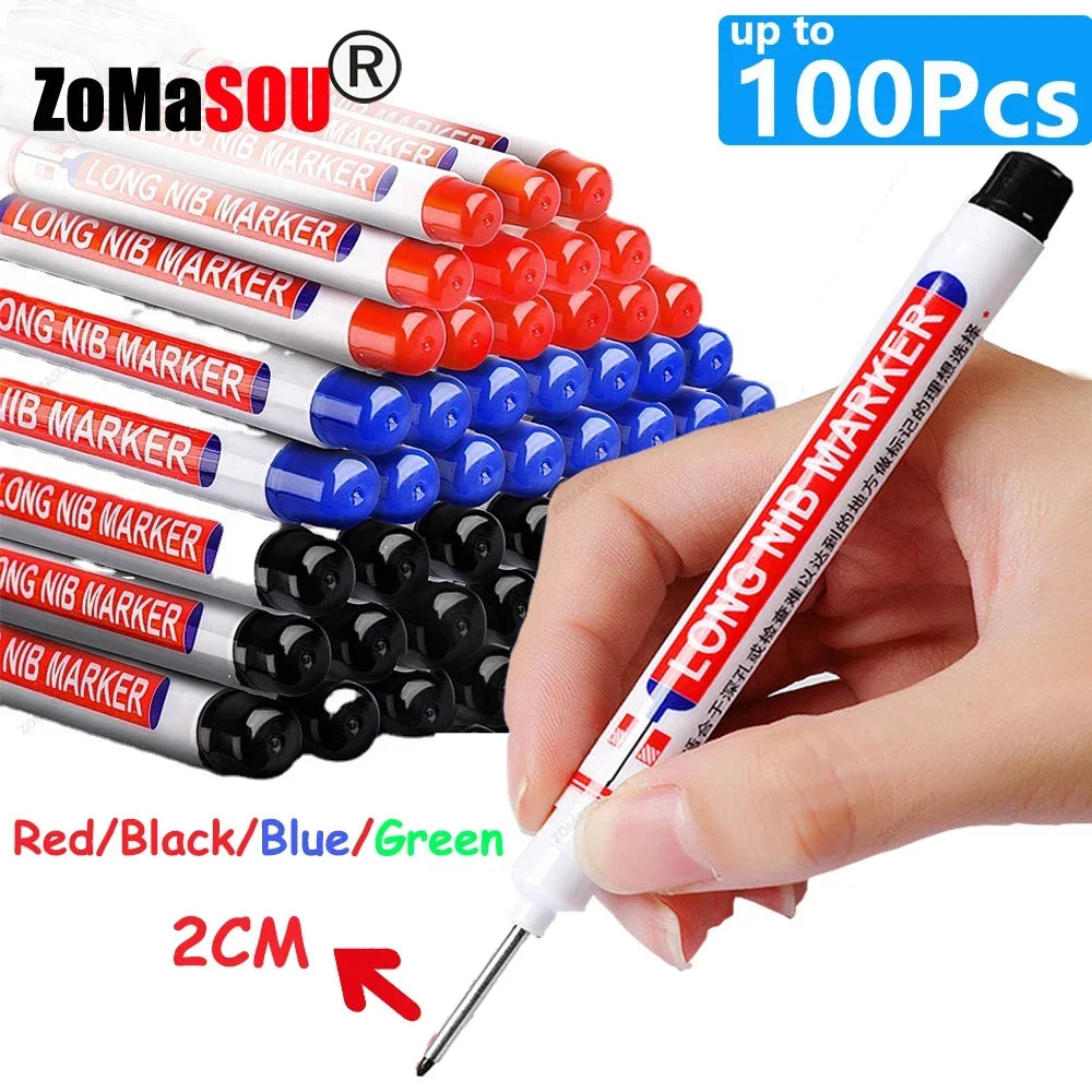 20mm Long-Head Deep Hole Marker Pens - Waterproof Fast-Dry Oil Markers for Wood, Metal & Glass (Red/Black/Blue/Green)