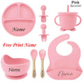 Personalized 8-Piece Baby Feeding Set Silicone Suction Plate Bowl Straw Cup Utensils Custom Name Baby Gift