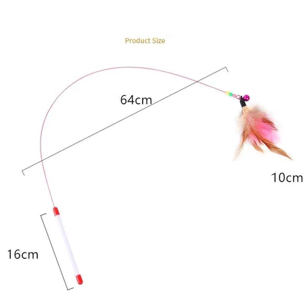 Interactive Cat Teaser Wand with Feather and Bell 35.4 in (90 cm) Metal Wire Rod — 1-Pack