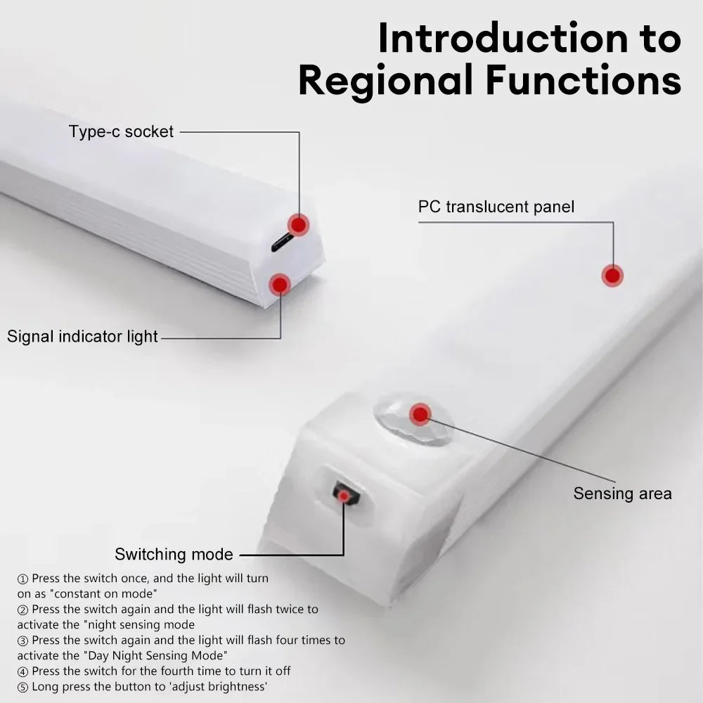 Motion Sensor Rechargeable LED Light for Closet Cabinet Wardrobe, Wireless Under-Cabinet Night Light, 4/8/12/20 in (10/20/30/50 cm)