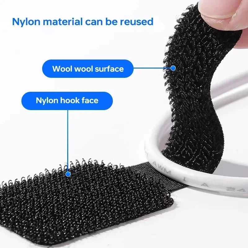 Reusable Self-Adhesive Cable Ties and Clips – Adjustable Power Cord Holder Desktop Cable Organizer