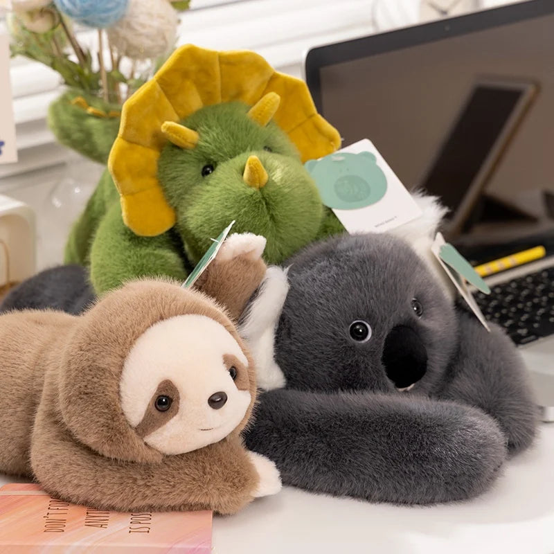 Long-Arm Weighted Plush Animal Pillow – Soft Fluffy Raccoon, Koala, Bear & Giraffe Cushion