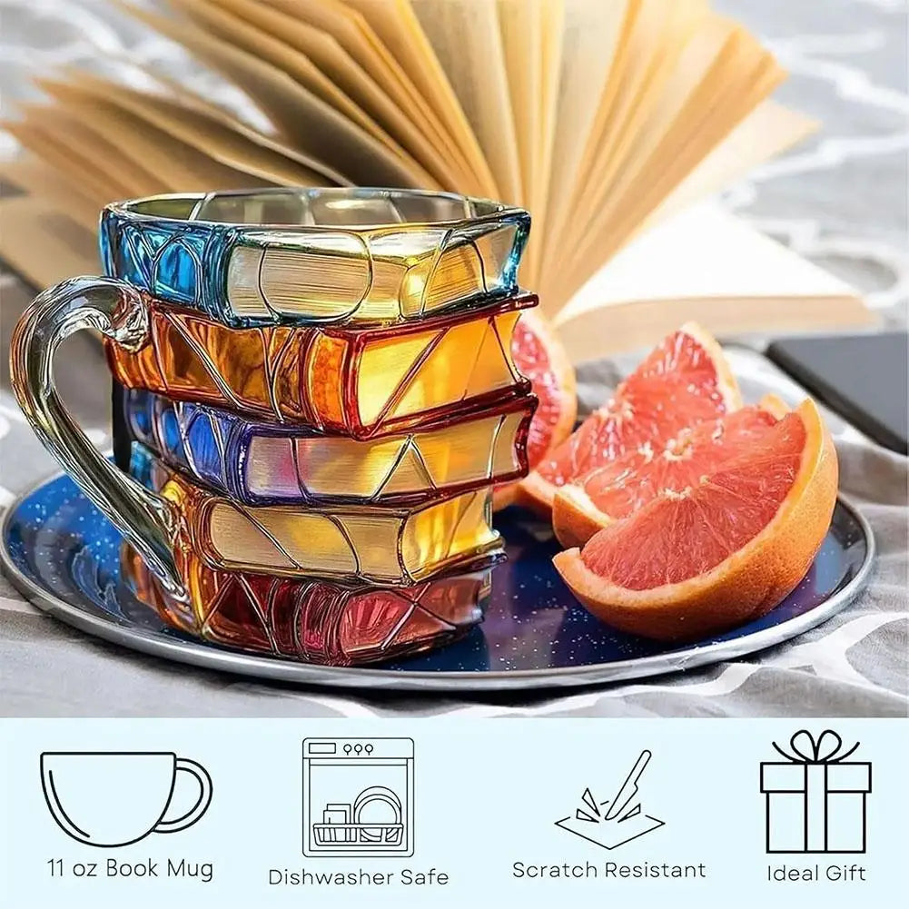 350ml (12 fl oz) Book-Shaped Glass Coffee & Tea Mug – Creative Drinkware & Desk Decor for Book Lovers