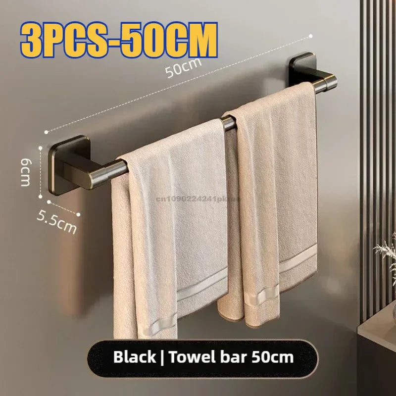 No-Drill Wall-Mounted Towel Rack – Adhesive Aluminum Towel Bar for Bathroom & Kitchen, 50–60 cm (19.7–23.6 in)