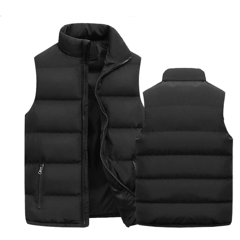 Men's Water-Resistant Vest Jacket - Warm Sleeveless Zipper Waistcoat with Stand-Up Collar, Casual Travel Outerwear