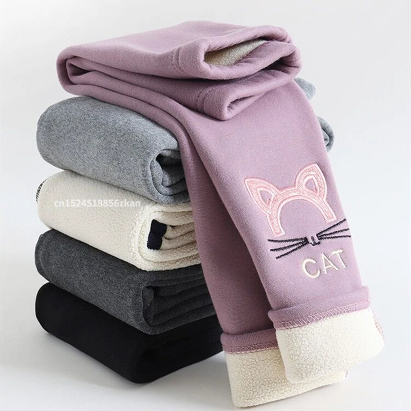 Girls Winter Fleece Leggings - Thick Plus Velvet Warm Pencil Pants for Ages 7-13