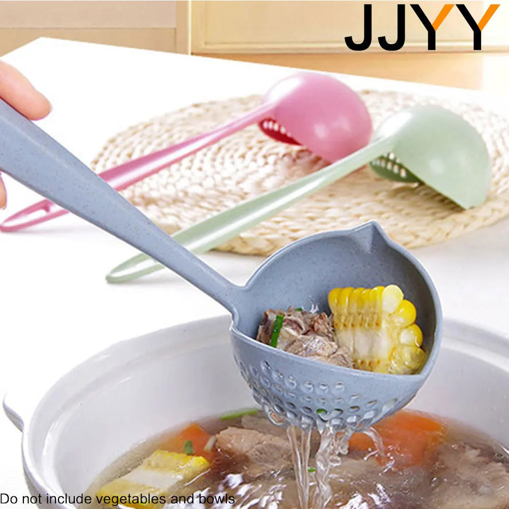 2-in-1 Long Handle Slotted Spoon Strainer - Plastic Soup Ladle for Hot Pot & Kitchen