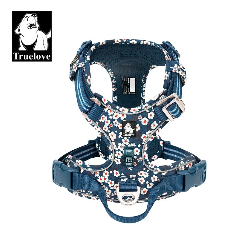 Adjustable Padded Dog Harness with Handle – Reflective Nylon, Front & Back Leash Attachments, Quick-Release Vehicle Safety Harness