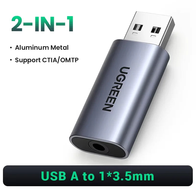 USB to 3.5mm Audio Adapter - External USB Sound Card TRRS (CTIA/OMTP) for PC Laptop PS5 PS4 Nintendo Switch - Aluminum Shell