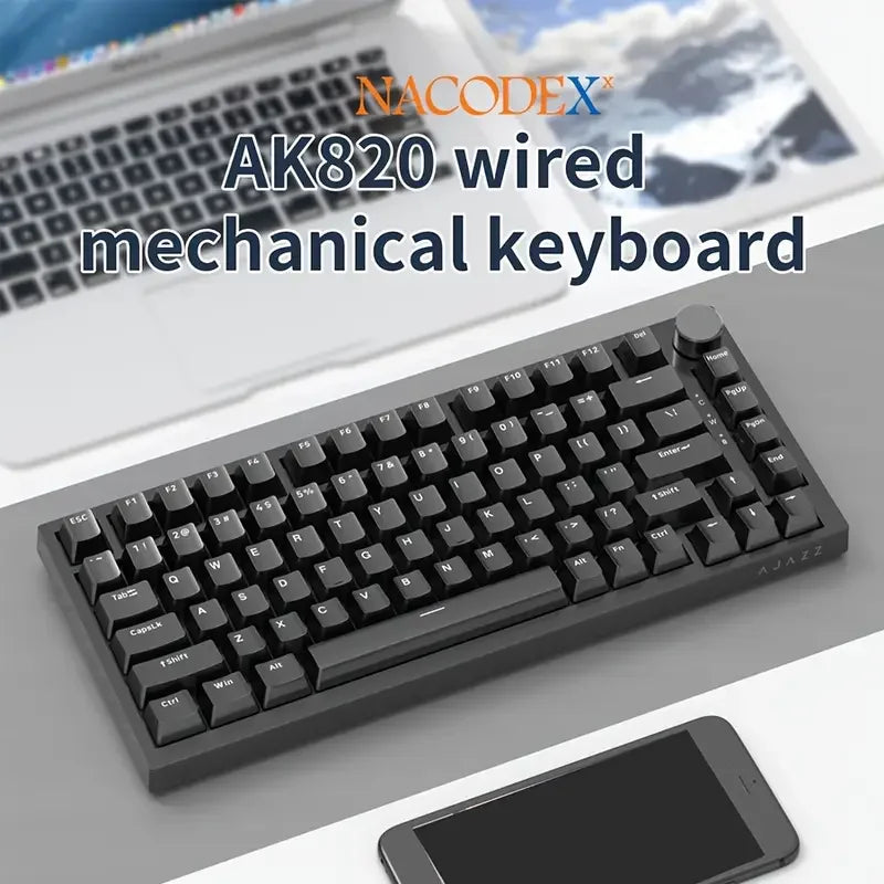 82-Key Hot-Swappable Mechanical Keyboard with Rotary Volume Knob, USB Wired & 2.4GHz Wireless, Monochrome Backlight