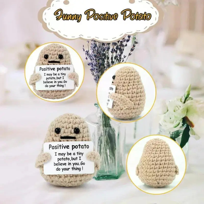 Handmade Mini Crochet Potato Plush Doll – Wool Knit Pocket Hug with Greeting Card, Funny Christmas & Holiday Home Decor Gift