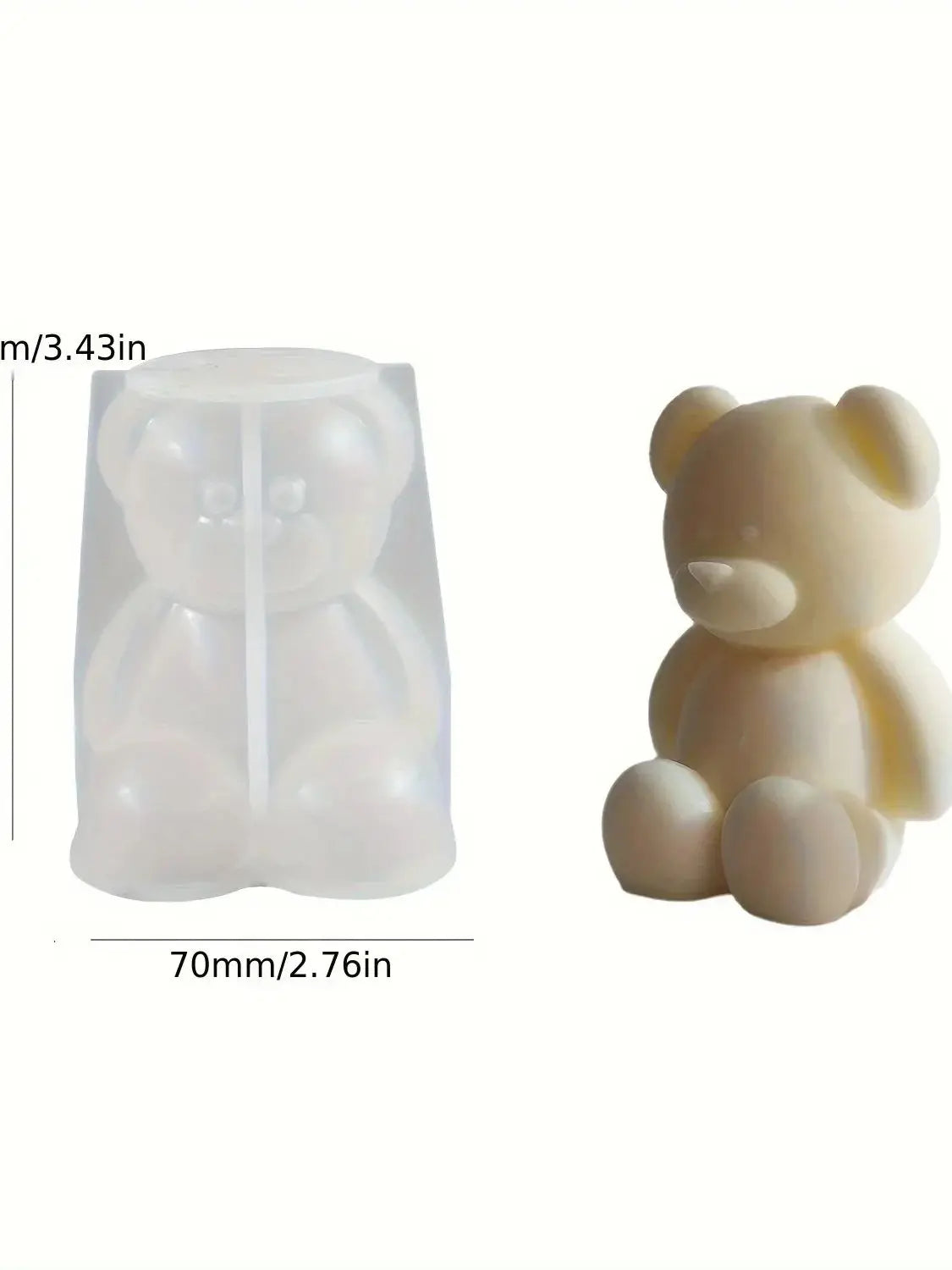 Silicone Bear Mold 3.4 x 2.8 x 2.8 in (8.7 x 7 x 7 cm) for Scented Candles, Soap & Resin Casting — Cute Animal Shape for Home Decor & Aromatherapy