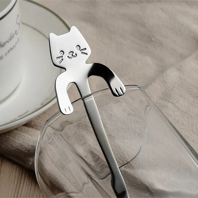 Stainless Steel Cat Teaspoon - Cute Mini Coffee & Dessert Spoon for Ice Cream and Snacks