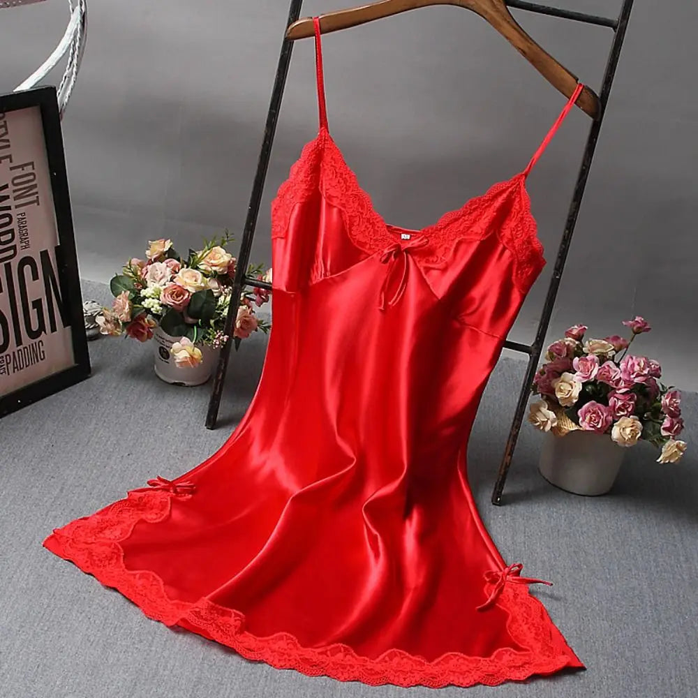 Lace Patchwork Camisole Nightgown – Women's Knee-Length Lace Sleepwear Nightdress