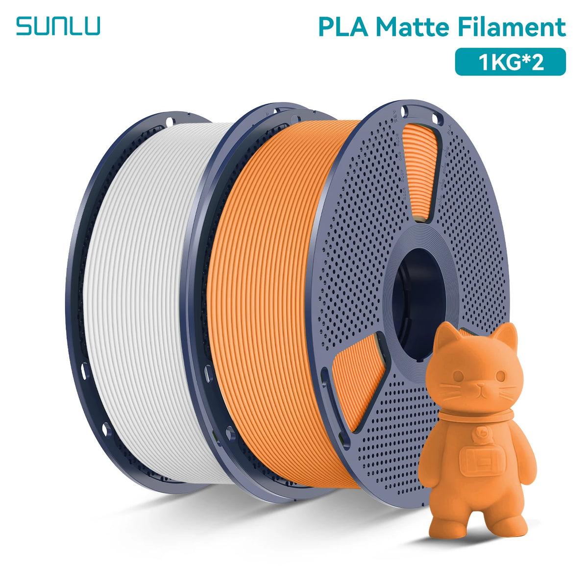 PLA Matte Filament 1.75mm 1kg Spool (2.2 lb) 2-Pack, Matte Finish Neatly Wound for FDM 3D Printers