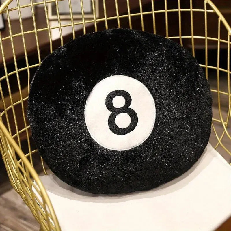 8-Ball Throw Pillow Cushion – Black Billiard Accent Pillow for Sofa, Tatami, Halloween & Christmas Decor