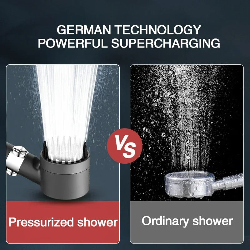 High-Pressure Filter Shower Head 3-Mode Adjustable Spray with Massage Brush Rainfall Water-Saving (25 x 7 cm / 9.8 x 2.8 in)
