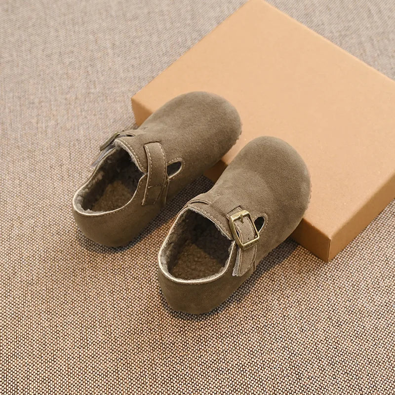 Kids Winter Suede Moccasins – Non-Slip Soft Sole Flat Shoes for Boys & Girls (Ages 3–12)
