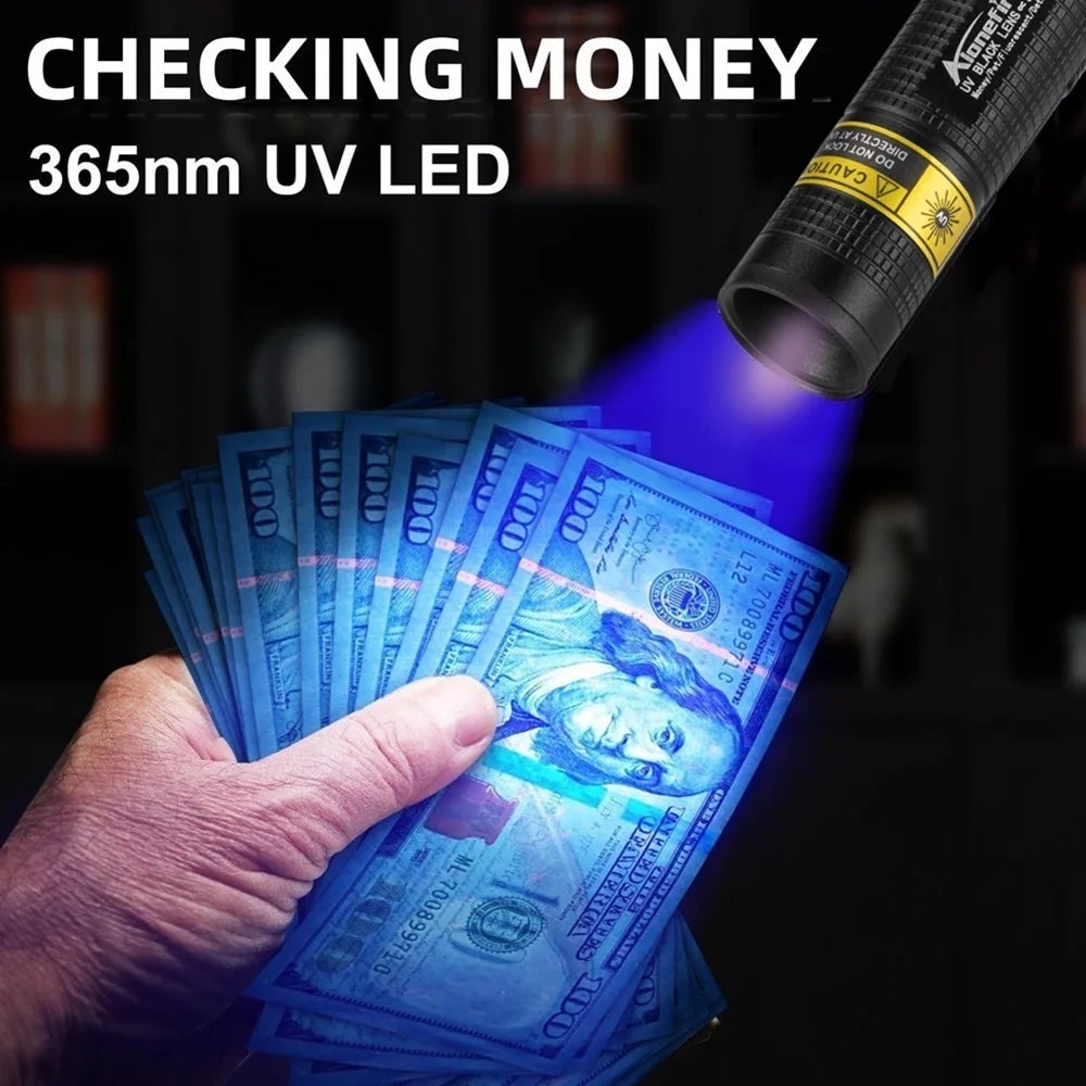365nm UV LED Blacklight Flashlight — USB Rechargeable, Nail Curing & Pet Stain