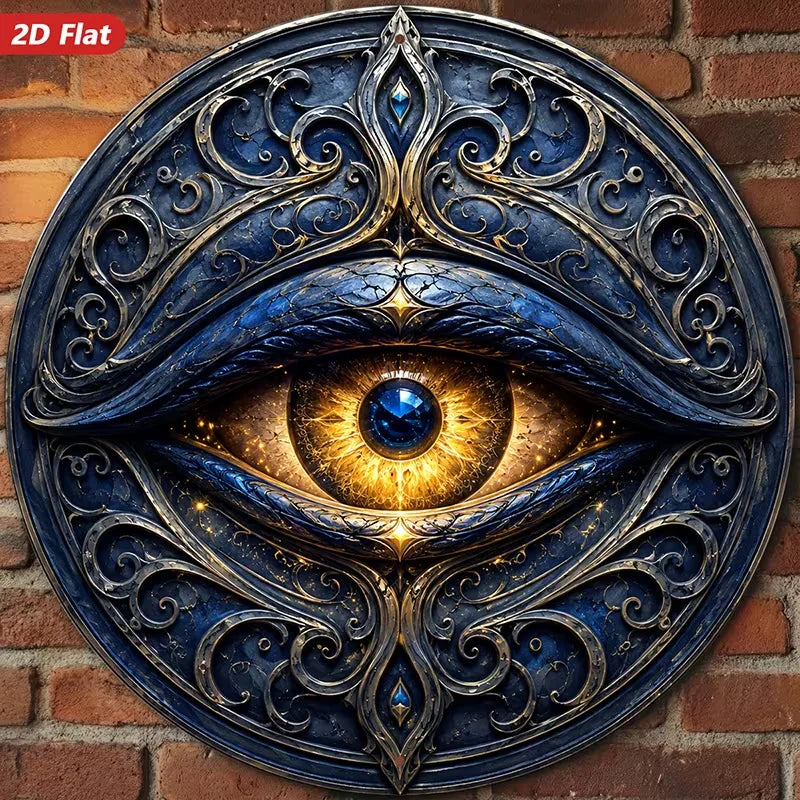 Evil Eye Tin Wall Decor - Boho Rustic Mandala Trident Metal Sign