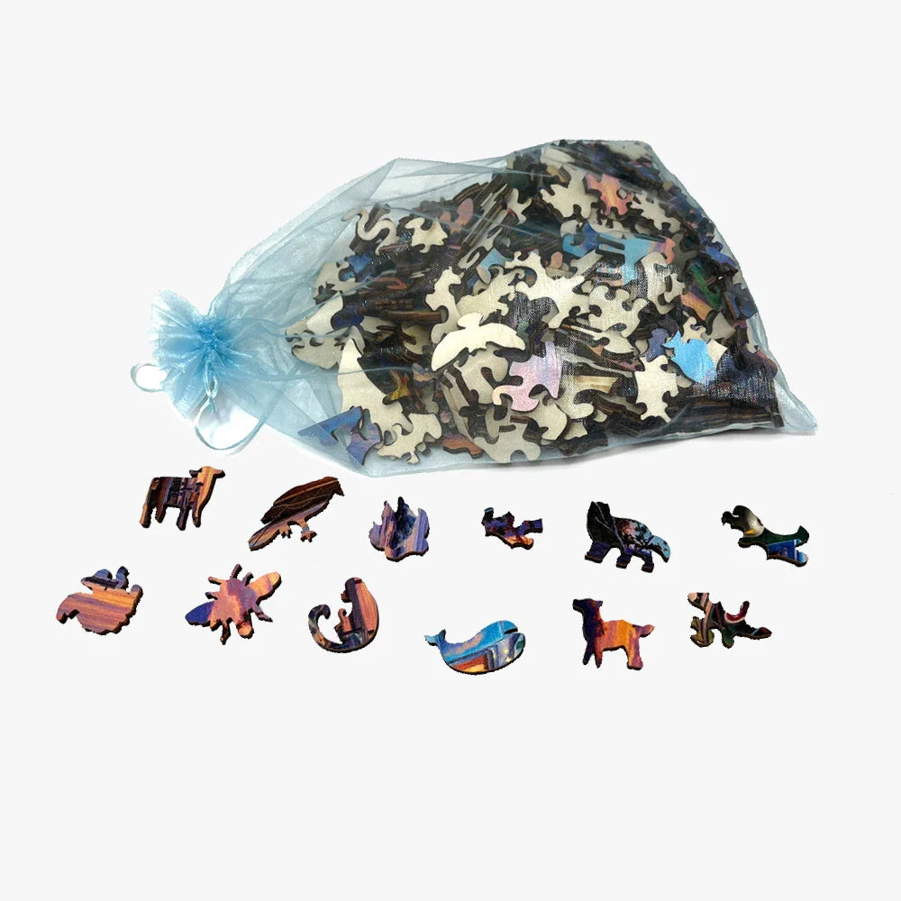 Color Changing Cat Wooden Puzzle - Irregular Animal Jigsaw, High-Difficulty Brain Teaser Toy