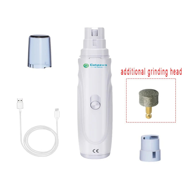 USB Rechargeable Electric Pet Nail Grinder - Quiet Dog & Cat Nail Trimmer, 2-Speed 3-Port Diamond Bit