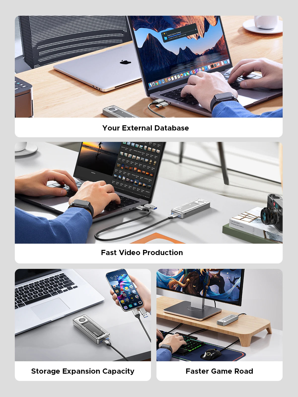 40Gbps USB4 M.2 NVMe SSD Enclosure — 8TB, Aluminum Case with Cooling Fan, PCIe 4.0, Thunderbolt 3/4 Compatible