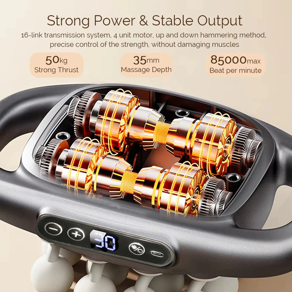 Deep Tissue Massage Gun with 16 Heads - Electric Muscle Percussion Massager for Back, Shoulders, Legs & Feet