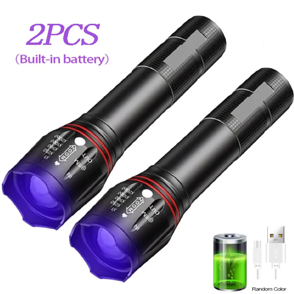 395nm UV LED Flashlight Rechargeable Zoomable - Portable Pet Urine & Bed Bug Detector, Money and Scorpion Finder