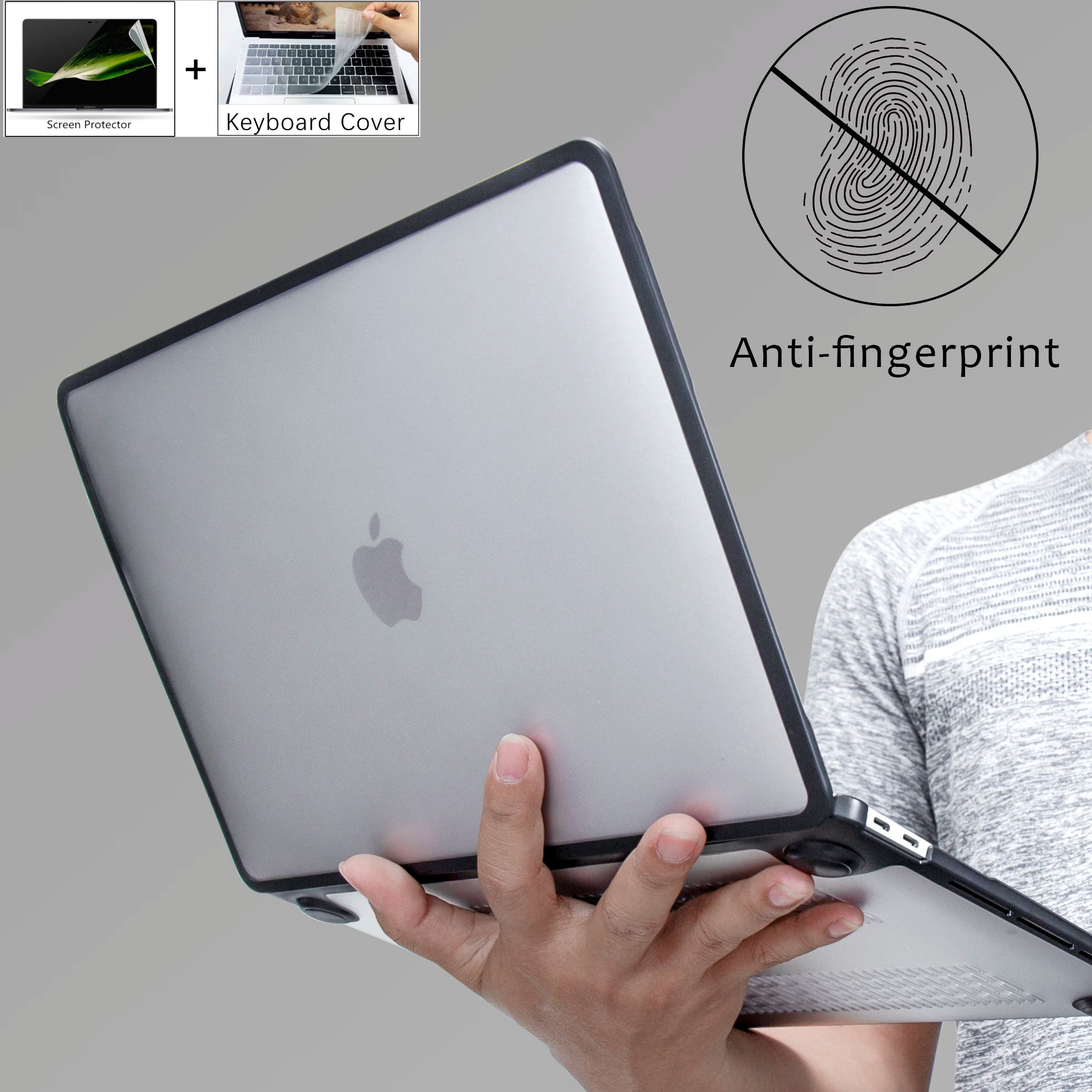 Matte Transparent PC+TPU Protective Case for MacBook Air & Pro 13/13.6/14/15.3/16-inch (33-41 cm) - Full Shell with Keyboard Cover & Vented Non-Slip Feet