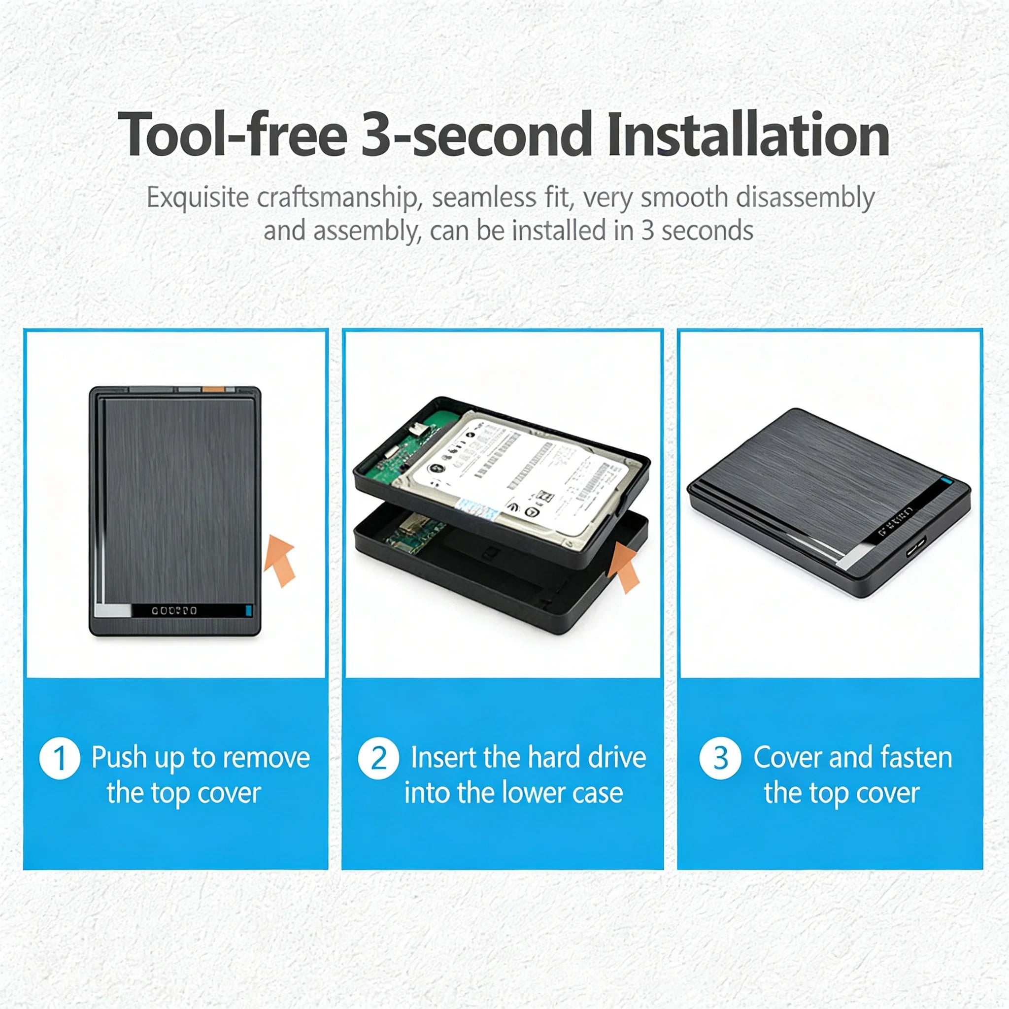 Tool-Free 2.5-Inch (63.5 mm) SATA to USB 3.0 Micro-B External SSD/HDD Enclosure, Plug & Play for Laptop and Desktop