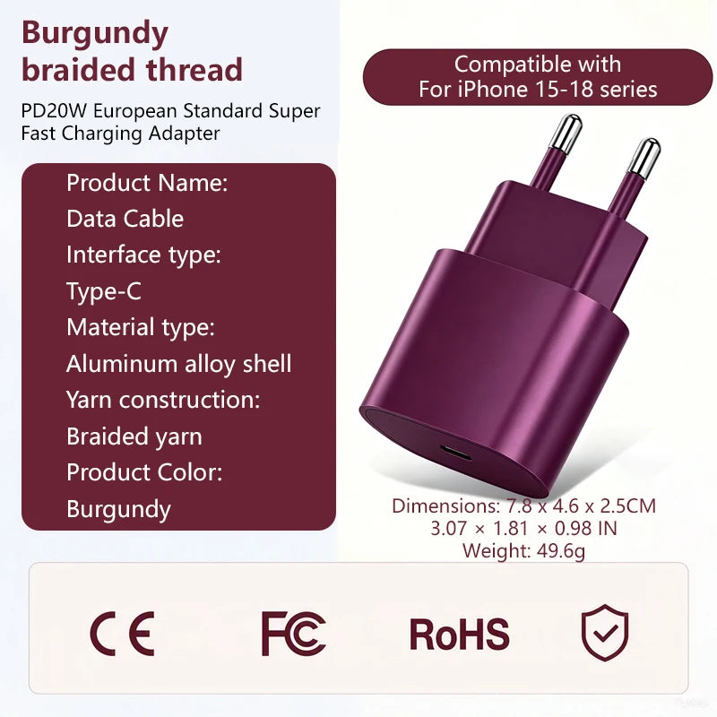 20W USB-C PD Fast Charger with USB-C Cable — Wall Adapter for iPhone (USB-C) & iPad Pro/Air