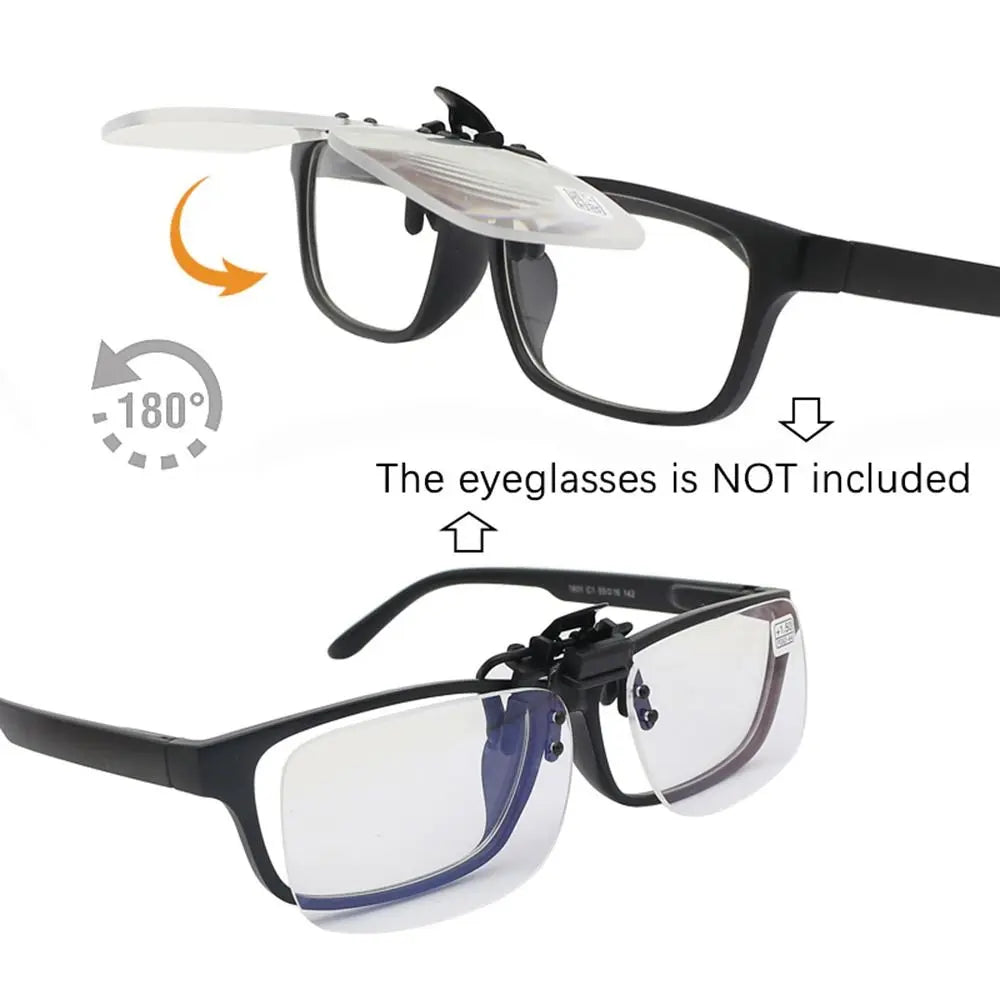 Flip-Up Clip-On Reading Glasses for Presbyopia, Rimless Ultra-Light Magnifiers +1.00 to +4.00