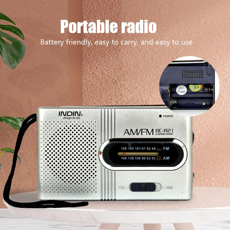 Mini AM FM Portable Radio - Battery-Operated Pocket Radio with Speaker, Compact 3.78 x 2.28 x 0.91 in (96 x 58 x 23 mm)