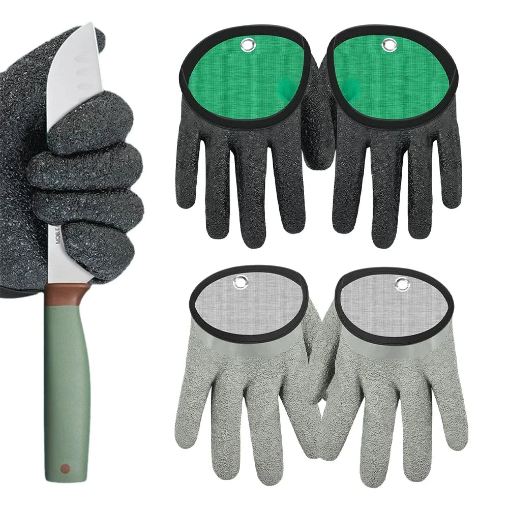 Waterproof Anti-Cut Fishing Gloves - Full-Finger Non-Slip Latex Grip with Waist Hook (Left/Right)
