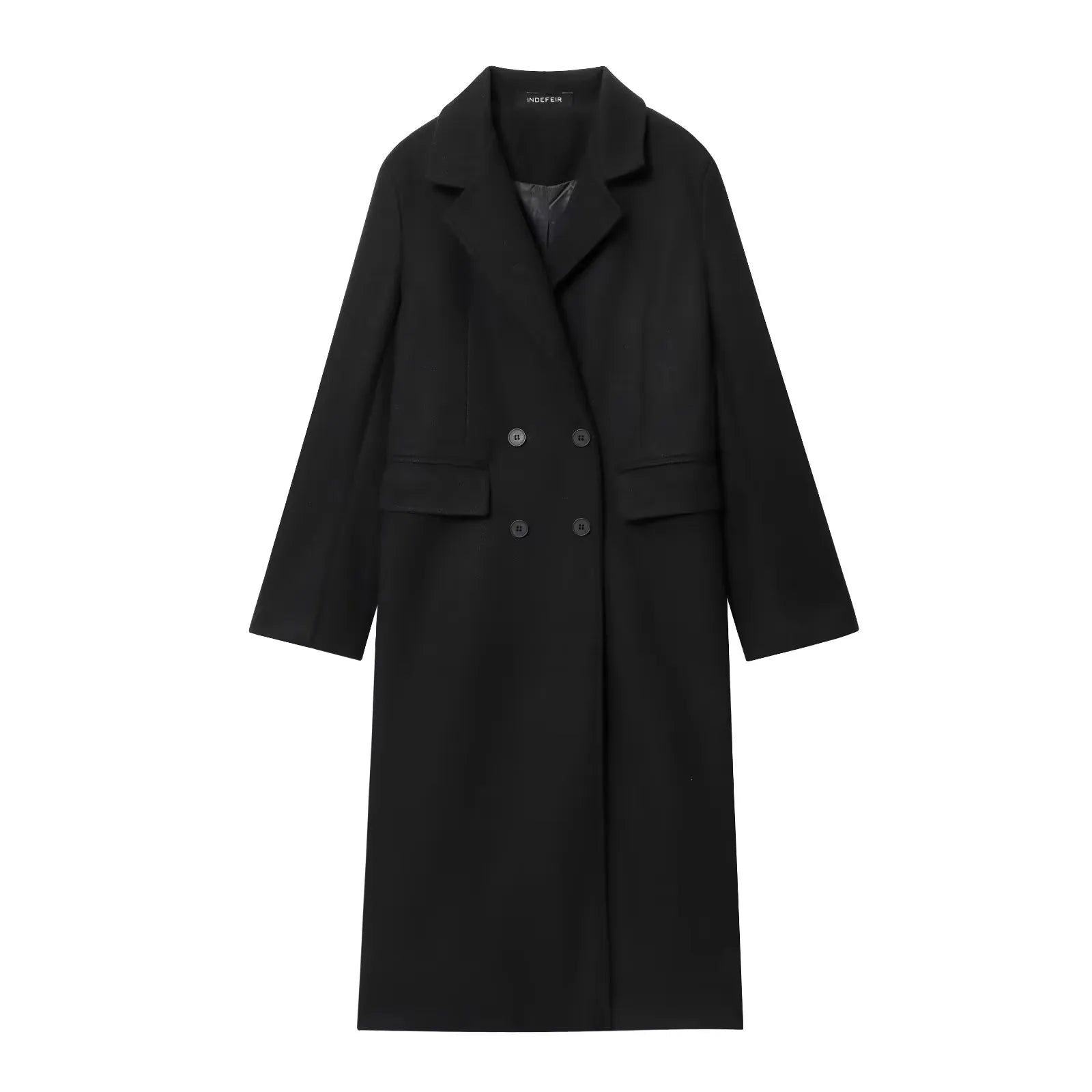 Women's Burgundy Double-Breasted Wool-Blend Coat - Long Sleeve Lapel Jacket, Autumn Winter Outerwear