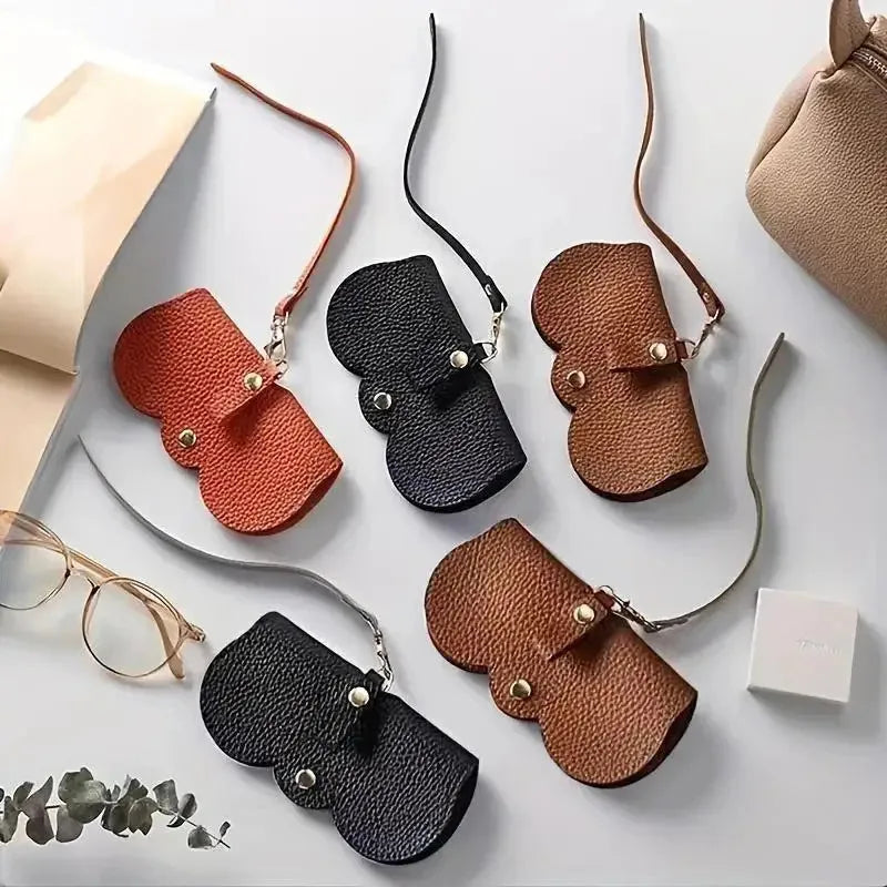Litchi Embossed PU Leather Sunglasses Case with Hanging Strap Portable Eyewear Pouch for Sunglasses and Reading Glasses
