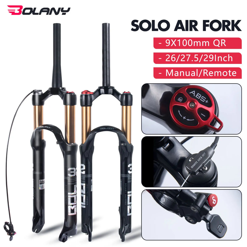 Mountain Bike Air Suspension Fork 26/27.5/29 Inch 100mm Travel (120mm Exposed) Air & Oil Damping Remote Lockout 9mm Axle 32mm Stanchions Disc Brake
