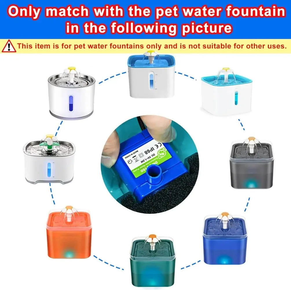 LED Cat Fountain Pump Replacement – DC 5V 1.5W USB Ultra-Quiet Waterproof Motor with 6ft (1.83m) Cable & Suction Cups