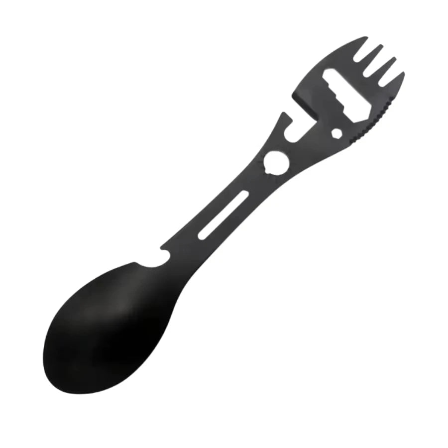 Lightweight Pocket Multifunctional Camping Utensil Stainless Steel Fork & Spoon with Bottle Opener and Wrench