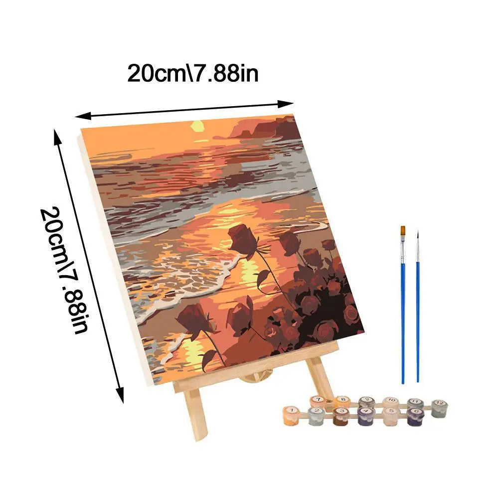 Framed Paint by Numbers Kit - Abstract Sunset Landscape, 20 x 20 cm (7.9 x 7.9 in) Canvas | DIY Gouache Painting Kit for Home Decor